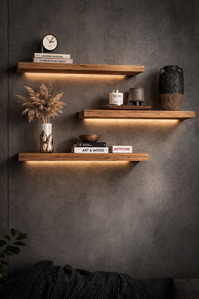 Nowella Home Ladin Masif Ahşap 3’lü Uçan Duvar Rafı