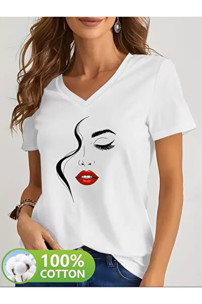 yombaa με τύπωμα Μπλουζάκι. Κοντομάνικο μπλουζάκι με λαιμόκοψη V για καλοκαίρ...