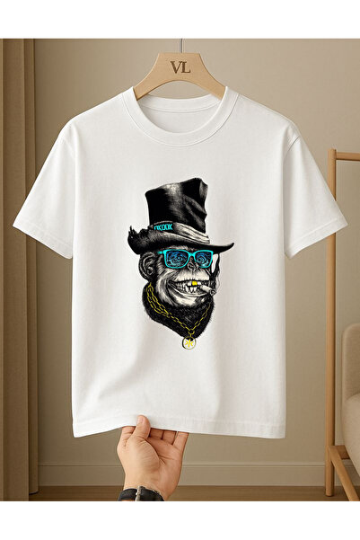VİVA LORA Monkey Smoke Printed Cotton Pack Unisex Regular T-Shirt