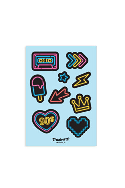 Printoot Retro Neon Lights Sticker Sheet Featuring 90s Aesthetics and Glowing...