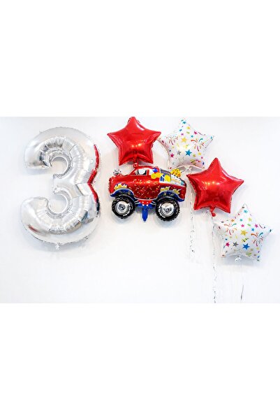Partifesta Doğum Günü Balon Arabalı Balon 3 Yaş Erkek Çocuk Doğum Günü Konsepti