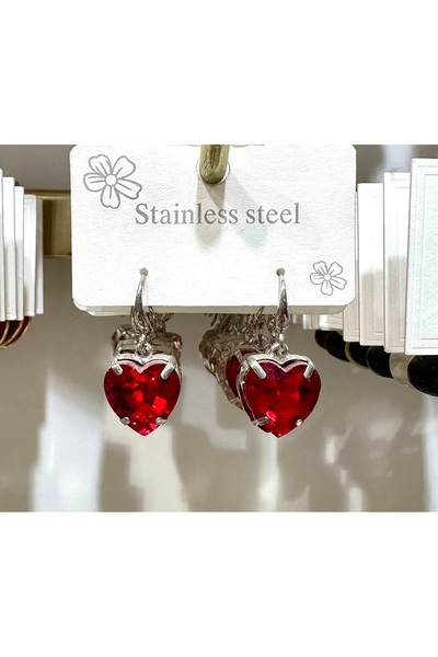 GLOW ACCESSORIES BAE Stainless Steel Steel Dangle Heart Earrings with Crystal...