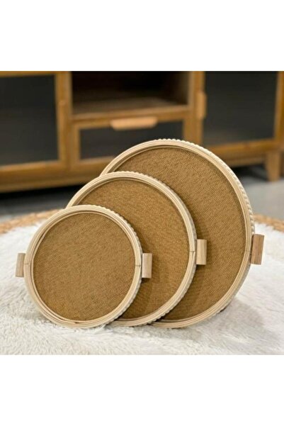 SPR Round Rattan Wood Serving Tray