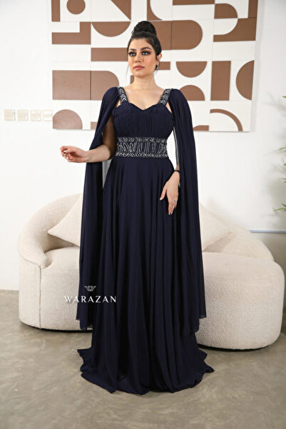 Warazan Royal chiffon dress with embroidery and long sleeves