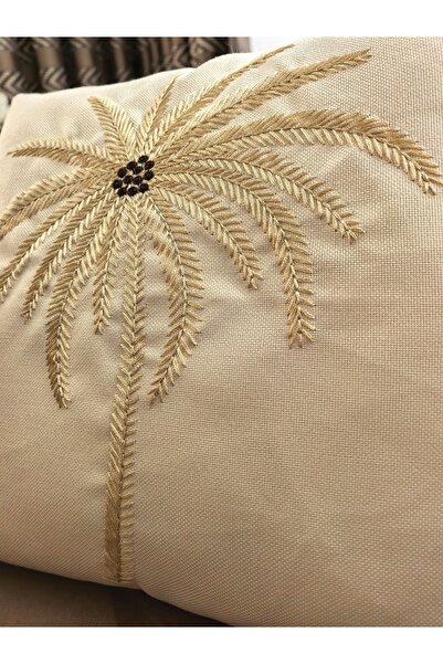 nunuteks evinizi renklendirin Embroidery Processing Hurma Ağacı D Patterned K Cushion Case |   Cream - Gold |   43X43 cm