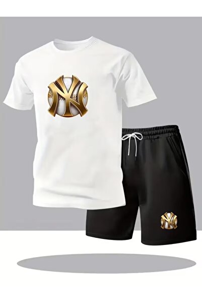 puolikuu Men's Oversized Tracksuit with Shorts - Large Ny Printed T-Shirt - S...