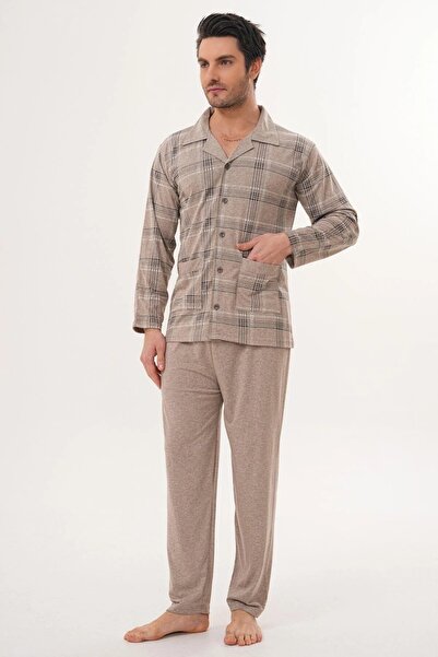 markalinda Μακρυμάνικο Σετ Ανδρικών Πιτζάμες Καρό τεμαχίων, Γιακάς πουκαμίσου...