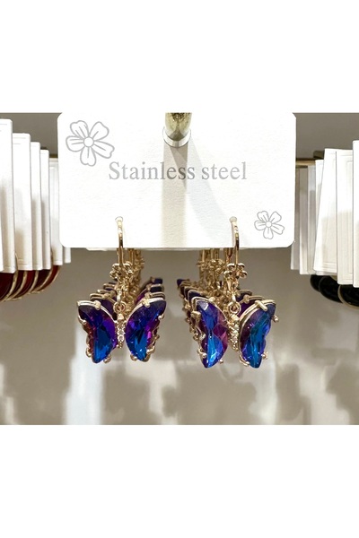 GLOW ACCESSORIES BAE Stainless Steel Steel Dangle Butterfly Earrings with Cry...