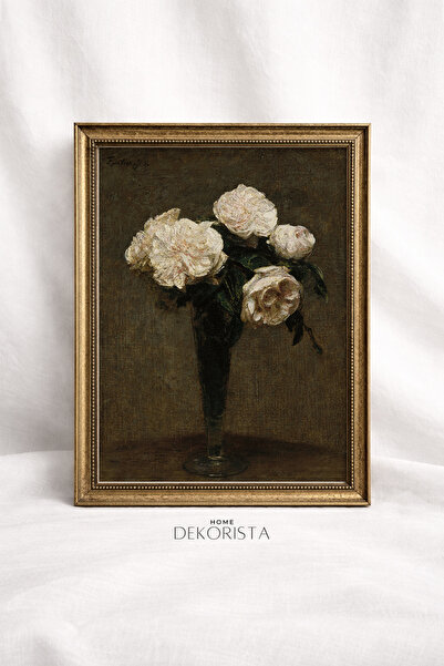 HOME DEKORİSTA Vintage Flower Painting, Gold Leaf Framed, Glassless Classic W...