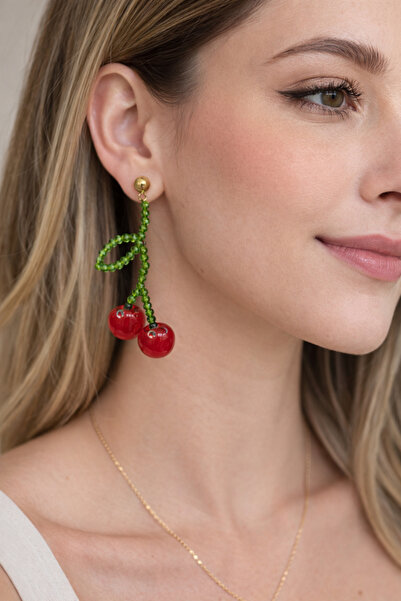 Marca Accessories Kiraz Figürlü Boncuklu Sallantılı Küpe