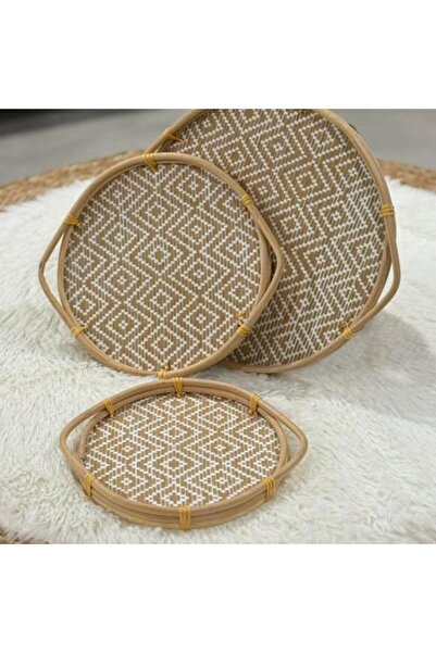 SPR Round Rattan Wood Serving Tray