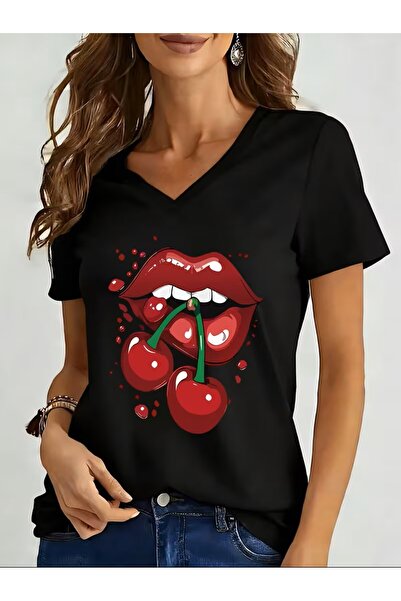 yombaa με τύπωμα Μπλουζάκι. Κοντομάνικο μπλουζάκι με λαιμόκοψη V για καλοκαίρ...