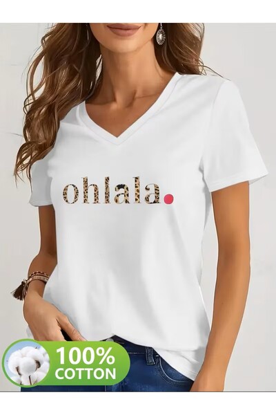 yombaa Printed T-Shirt. Short Sleeve V-Neck Summer & Spring Casual Top, Women...