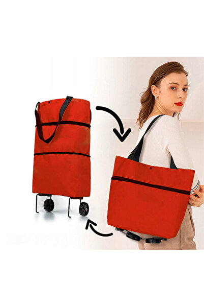 OEM Καλάθι αγορών με ρόδες, πτυσσόμενο, κόκκινο, 45x40x12 εκ.