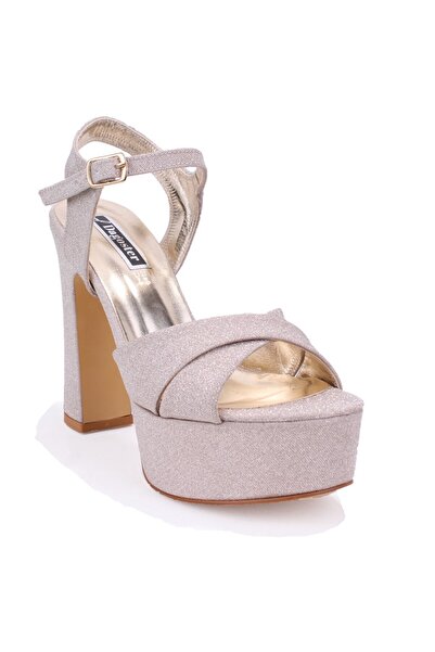 DAGOSTER Dza07-337350 Gold Glittery Cross Strap Platform Heeled Women's Shoes