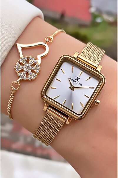 Daniel Klein Gold Color Thin Straw Cord Square Case Original Women's Wristwat...