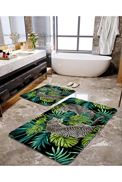 Homiko Leopard Printed Pieces of 2-Piece Large Size Bath Mat Set Tlhmb-274