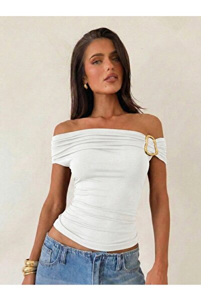JE-TU Accessory Strapless Ruched Stretchy Bluz