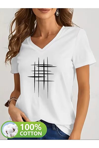 yombaa Printed T-Shirt. Short Sleeve V-Neck Summer & Spring Casual Top, Women...