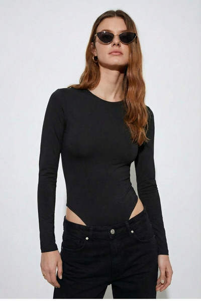 Qaju Women's Long Sleeve Basic Blouse -Black