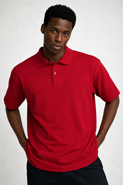 COMBİNE MİCHAİL Ανδρικό κοντομάνικο φαρδύ κόκκινο μπλουζάκι με λαιμόκοψη πόλο