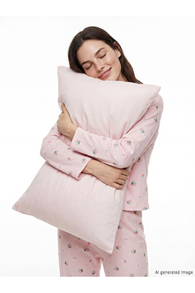 LC Waikiki Γυναικείο σετ πιτζάμες LCW DREAM Pink Crew Neck Με σχέδιο