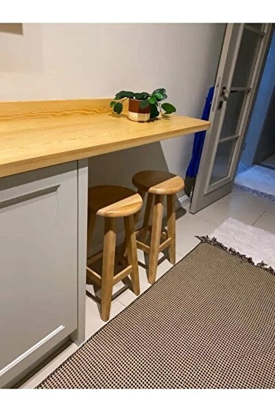 ÇALIK Masif Ahşap Tabure – Doğal Ahşap Sağlam Mutfak & Balkon Taburesi 45 cm ...
