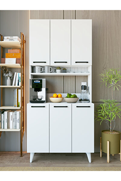 MONTENERO Kahve Köşesi Dolabı 6 Kapaklı Çok Amaçlı Mutfak Dolabı 90x200 Cm Pa...