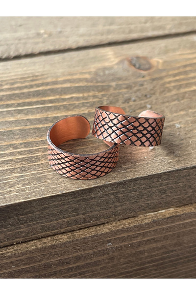 Rupen Kraft Handmade Set of 2 Pure Copper Rings, 2 Adjustable Size Pure Coppe...
