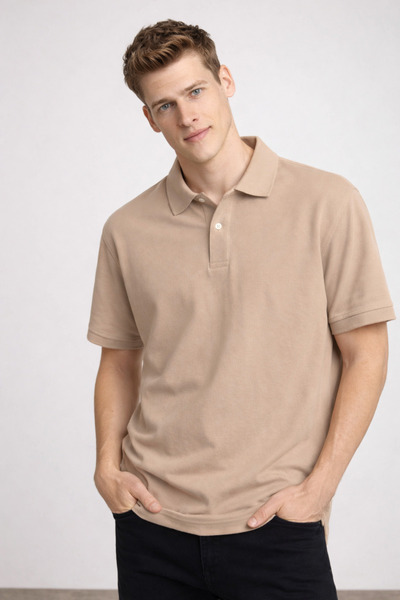 COMBİNE MİCHAİL Erkek Pamuklu Salaş Krem Polo Yaka Tişört