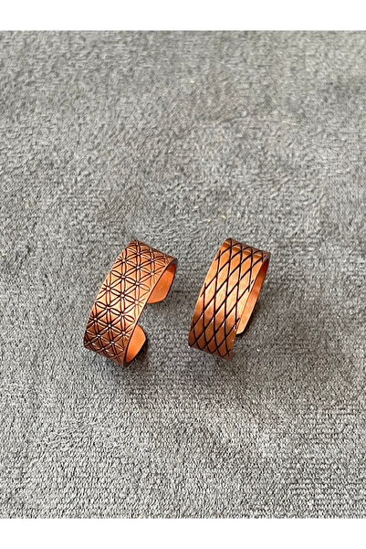 Rupen Kraft خاتم من النحاس النقي مصنوع يدويًا، قطعتان، خاتم من النحاس النقي ق...