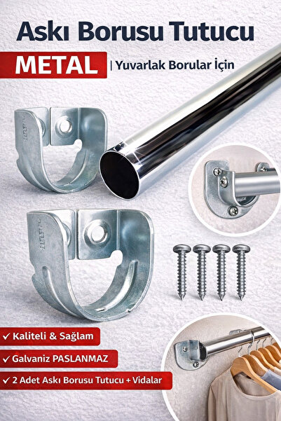 DESIPHON Krom Oval Boru Askı Flanşı Gardırop Dolap İçi Askılık Aparatı Mobily...