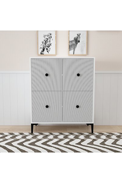 morepp Ece 90 cm , Lazer Desenli 4Kapaklı 4 Raflı Ayakkabılık, Çok Amaçlı Dol...