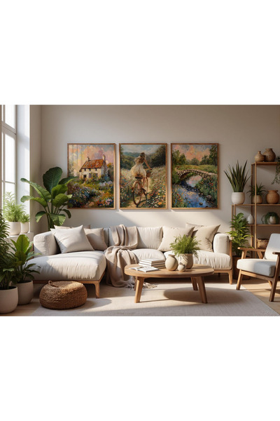 Tuba Decor 3-dijelni set slika za dnevnu sobu sa drvenim okvirima