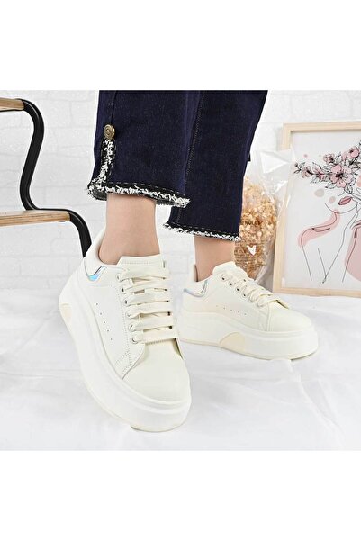 Tmall Pantofi sport pentru femei, - Piele, D1489, Alb cu argintiu