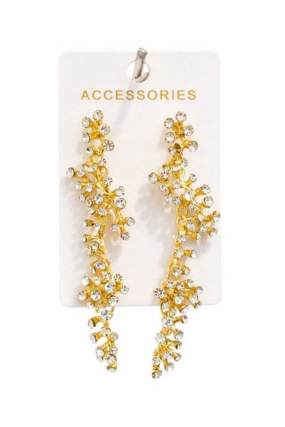Karşıyaka Bijuteri Zircon Stone Gold Long Dangle Special Design Sparkling Ear...