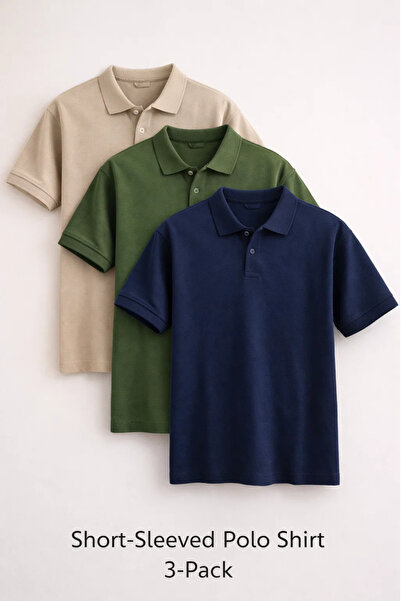 COMBİNE MİCHAİL Ανδρικό κοντομάνικο μπλουζάκι Basic 3 τεμαχίων με λαιμόκοψη πόλο