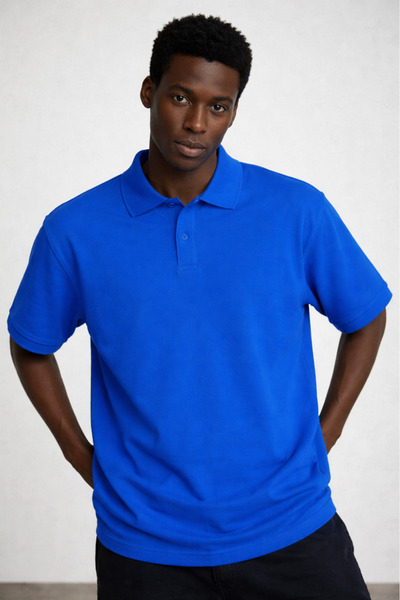 COMBİNE MİCHAİL Ανδρικό κοντομάνικο φαρδύ μπλουζάκι με γιακά πόλο σε μπλε χρώμα