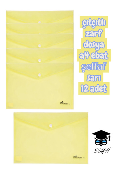 SEYFİKİRTASİYE Plic cu închidere tip capsă, format A4, plic din plastic trans...