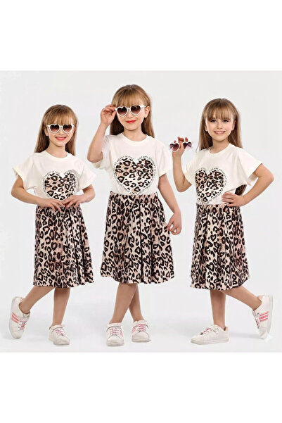 CUBBUX Set cu fustă pentru fete imprimeu leopard detaliu cu fundă