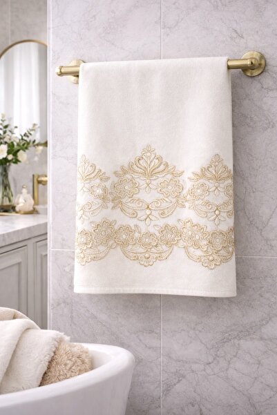 Bikaya Home Velvet French Lace Piece Hand Towels (1 Piece) |   50X90 cm |   S...