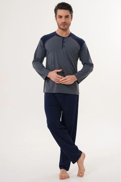 markalinda 100% Cotton Piece Long Sleeve Button Collar Men's Pajama Set