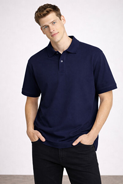 COMBİNE MİCHAİL Men's Cotton Pack Casual Navy Polo Collar T-Shirt