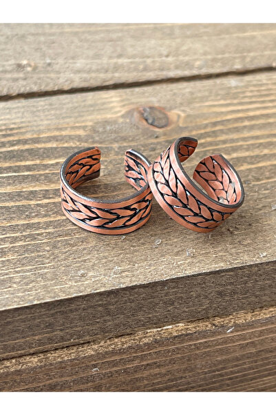 Rupen Kraft خاتم من النحاس النقي مصنوع يدويًا، قطعتان، خاتم من النحاس النقي ق...