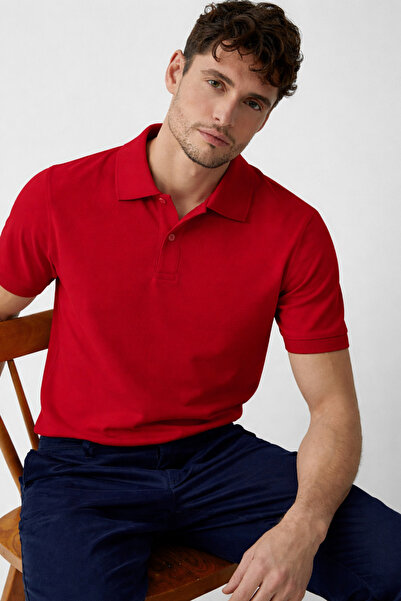 COMBİNE MİCHAİL Ανδρικό καθημερινό φαρδύ κόκκινο μπλουζάκι με λαιμόκοψη πόλο