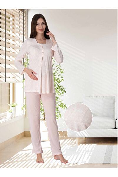 Effortt Dvina Maternity Long Sleeve Patterned Pajama Set - Pink
