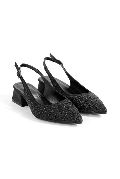 Zaza moda حذاء نسائي بكعب قصير مفتوح من الخلف مرصّع بالأحجار للسهرات أنيق ومر...