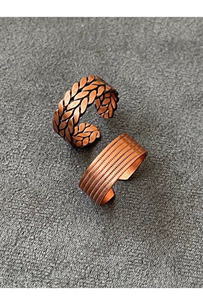 Rupen Kraft خاتم من النحاس النقي مصنوع يدويًا، قطعتان، خاتم من النحاس النقي ق...