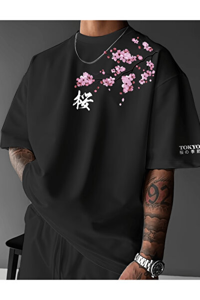 gencerco Μπλουζάκι Japanese Cherry Tree με τύπωμα Premium oversized