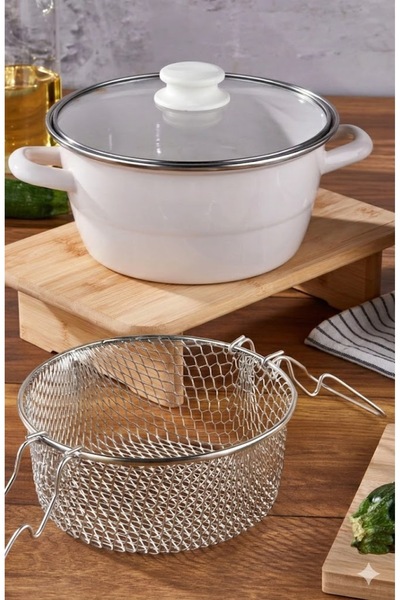 Bonera Emaye Cam Kapaklı Kızartma Tenceresi